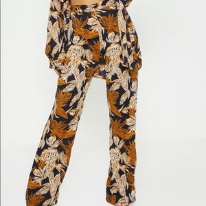 COPY - Black Palm Leaf Print Flare Pants